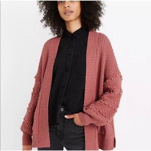 Madewell Pom Pom Bubble Sleeve Cardigan Sweater Rose Quartz Pink Size Medium